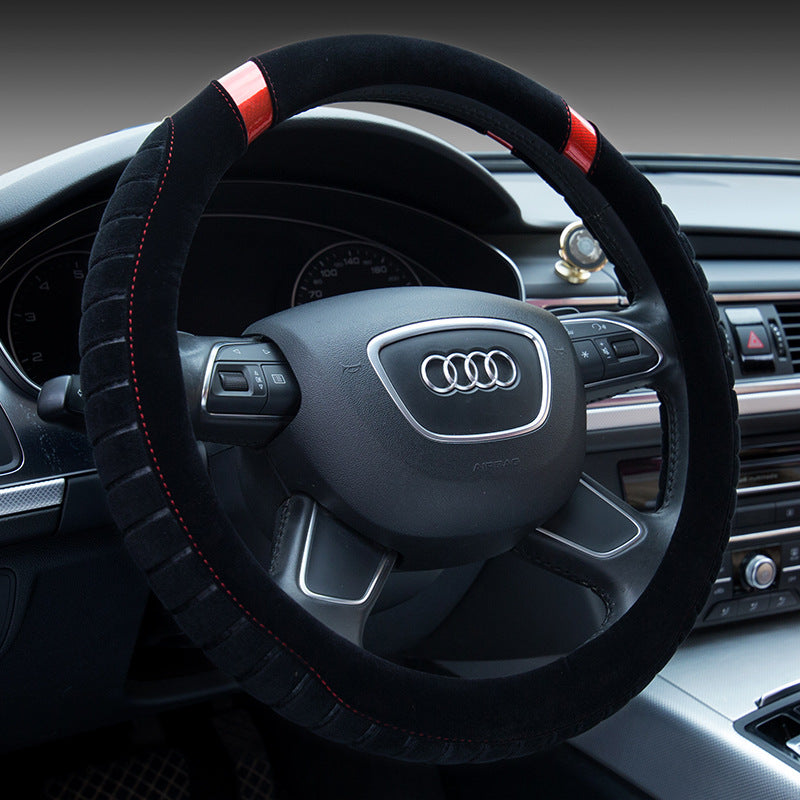 Steering wheel short plush car handle - 0 - CJ - Black red - 38cm - CJQCNBFX00032 - Black red - 38cm