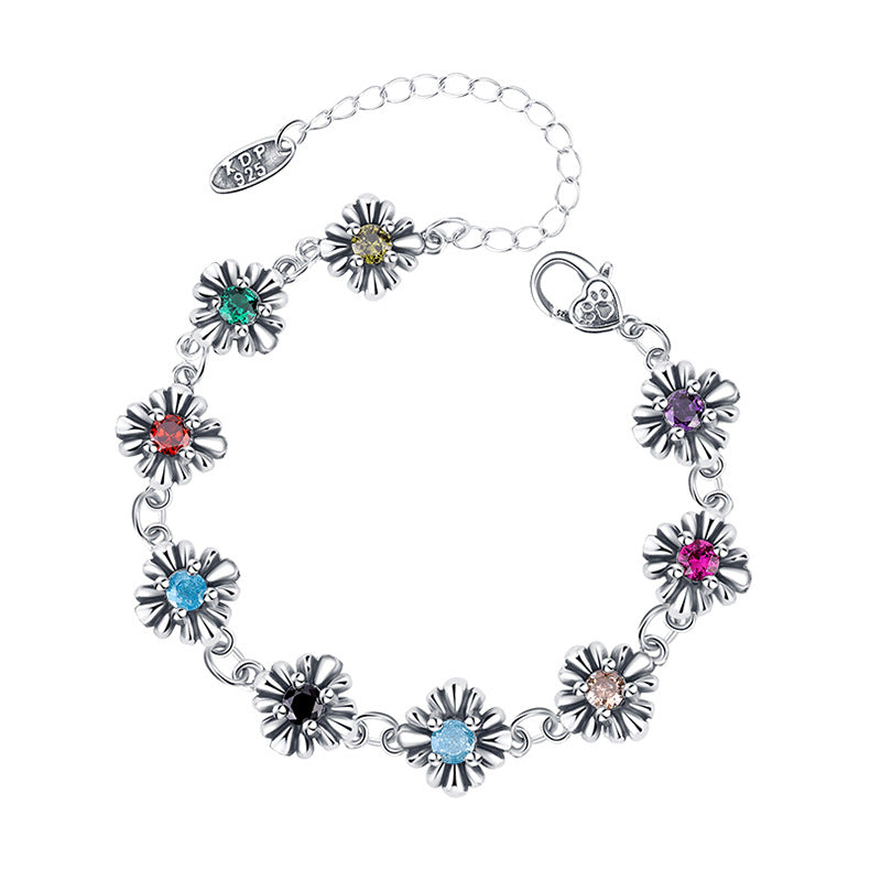 925 Sterling Silver Antique Color Diamond Small Daisy Heavy Industry Bracelet Original Design Bracelet - 4 - https://x.com/titan_prim62775J
