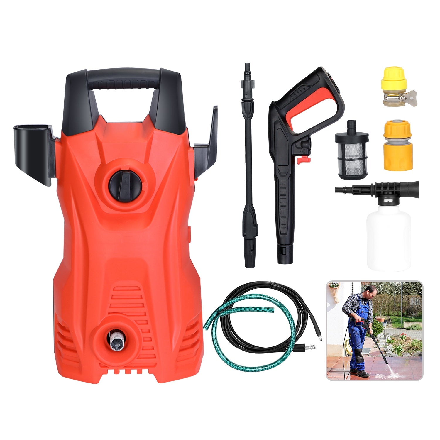 1Pc Electric High Pressure Washer 1740PSI Powerful Car Washer Pressure Cleaner With Adjustable Spray Nozzle Soap Dispenser IPX5 Waterproof For Patio Garden Driveway - 5 - cjdropshipping