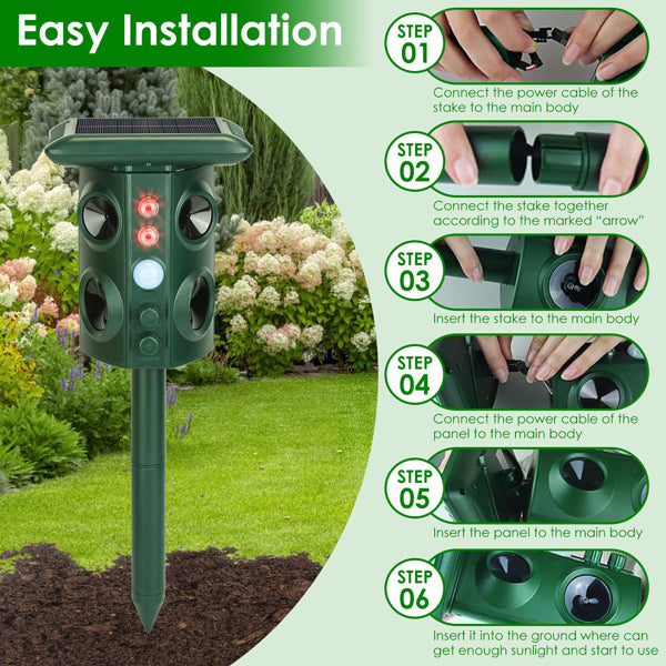 5 Modes Animal Repeller - Solar/USB Rechargeable, PIR Sensing, 3229Sq.ft Coverage, IP54 Waterproof, Repels Rodents Birds Snakes Raccoons - 5 - CJ