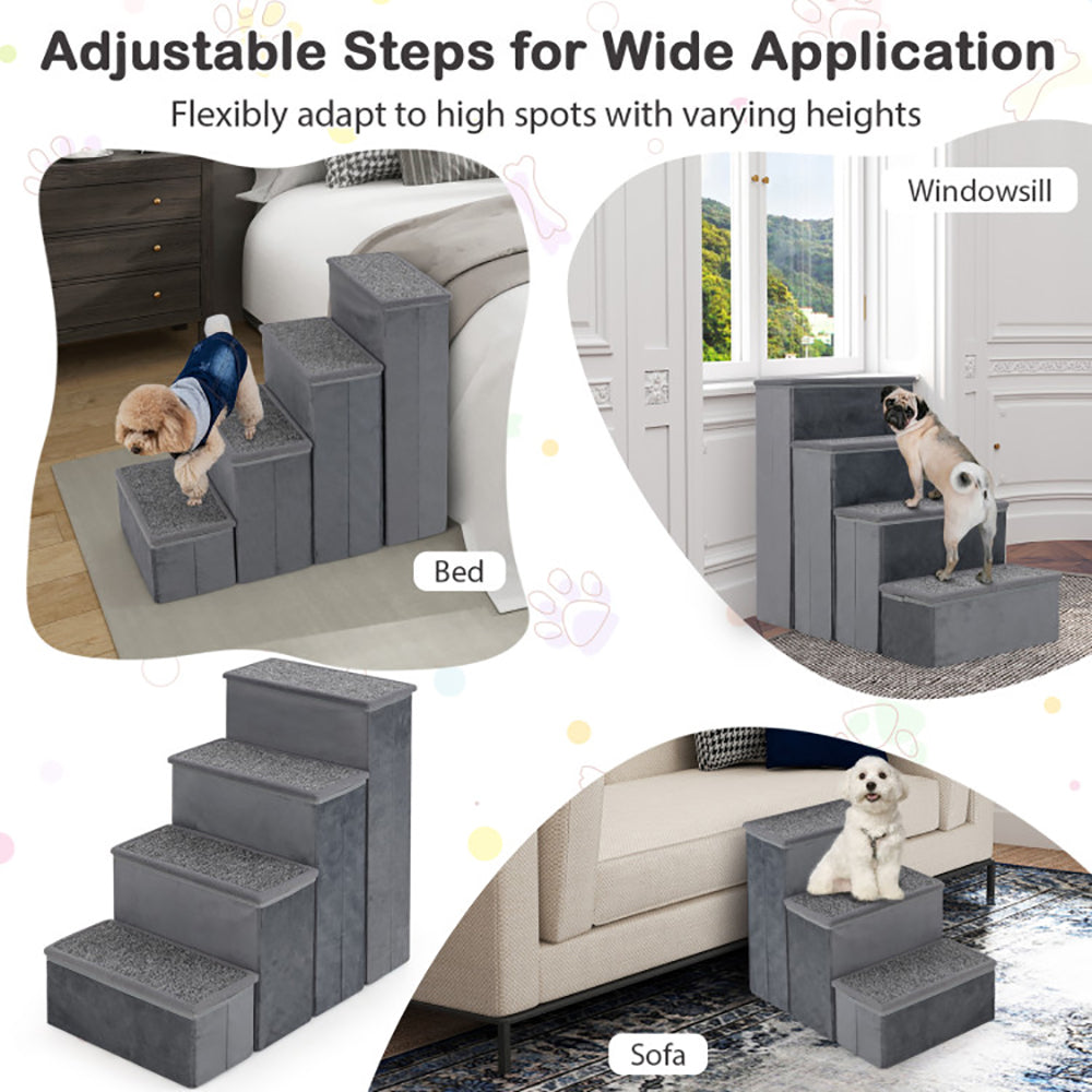 4 - Step Dog Stairs Non - slip Foldable Dog Ramp With Adjustable Steps - 5 - CJ