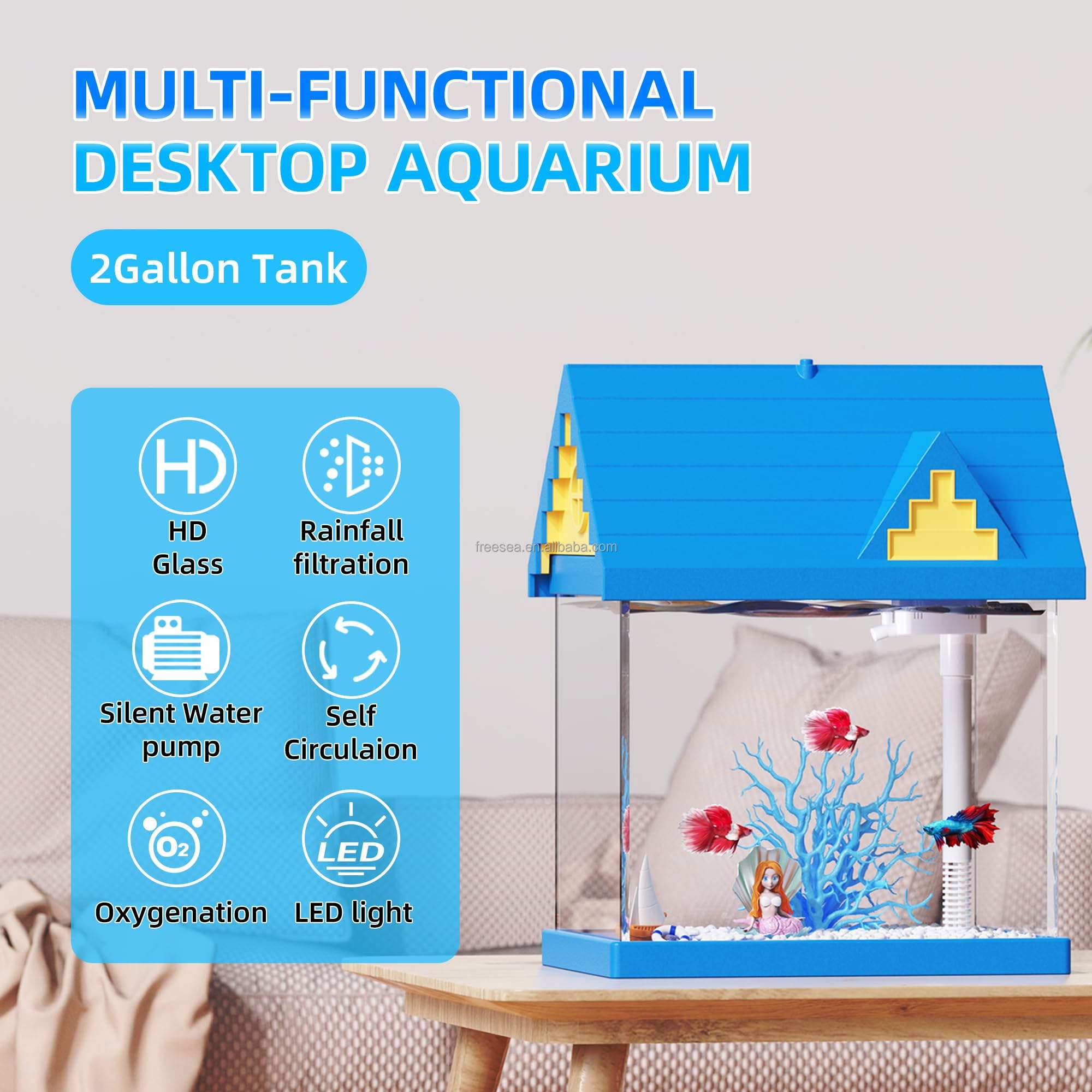 FREESEA 2 - gallon Acrylic Fresh - keeping Fish Tank, Equipped With Filtration And Lighting, Suitable For Shrimp, Jellyfish, And Goldfish, Ideal For Children's Bedrooms. - 5 - CJ