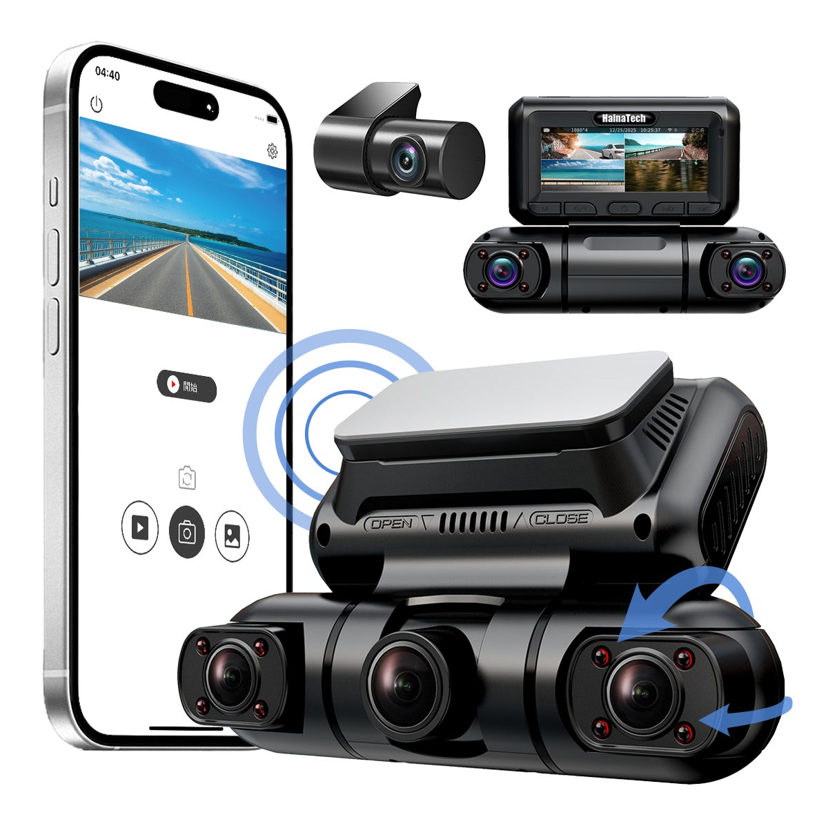 Hainatech 360 Degree View 4 Channel Dash Cam Front And Rear Inside Left Right, Dash Camera For Cars, Built - in GPS WiFi Night Vision, 24 7 Recording Parking Mode Monitor, Free 128G Card - 4 - CJ - Black - CJHS232611301AZ