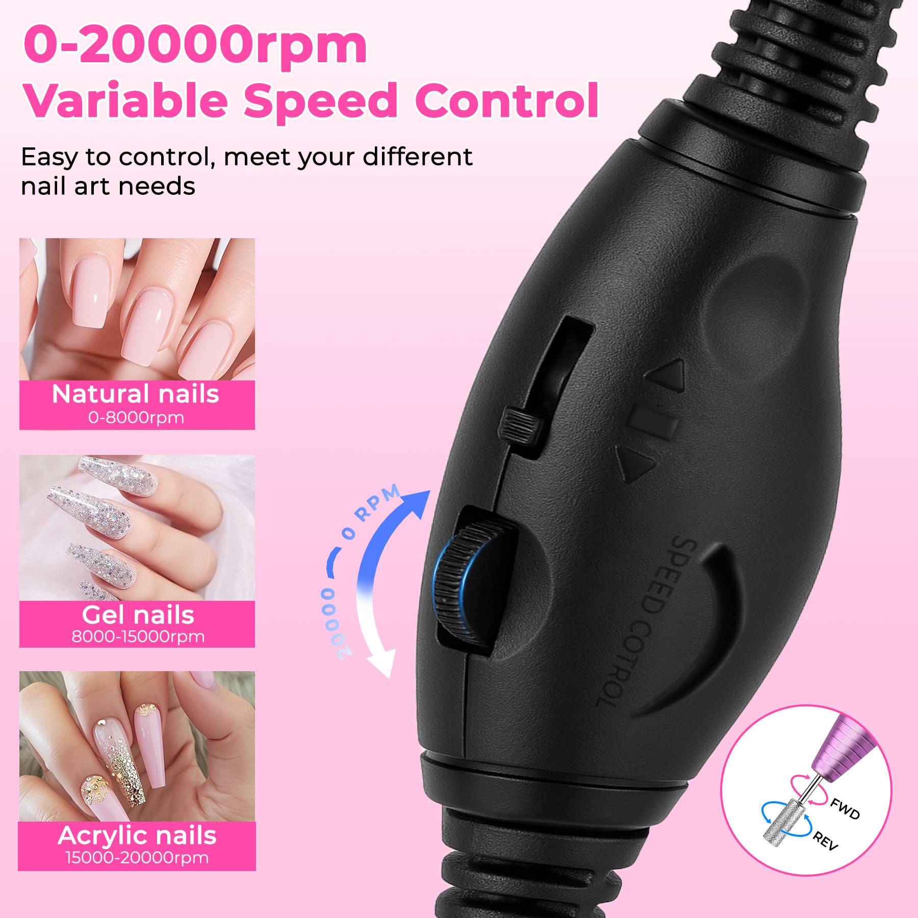 Professional Portable Electric Nail File Kit, Manicure With Nail Drill Bits - 5 - CJ