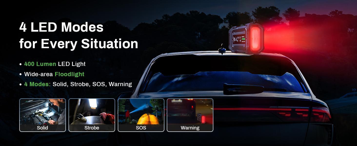 3000A Portable Car Emergency Starter Power Supply With Inflator Function 150PSI Digital Tire Inflator 12V Car Battery Charger With LED Lighting LCD Display - 5 - CJ