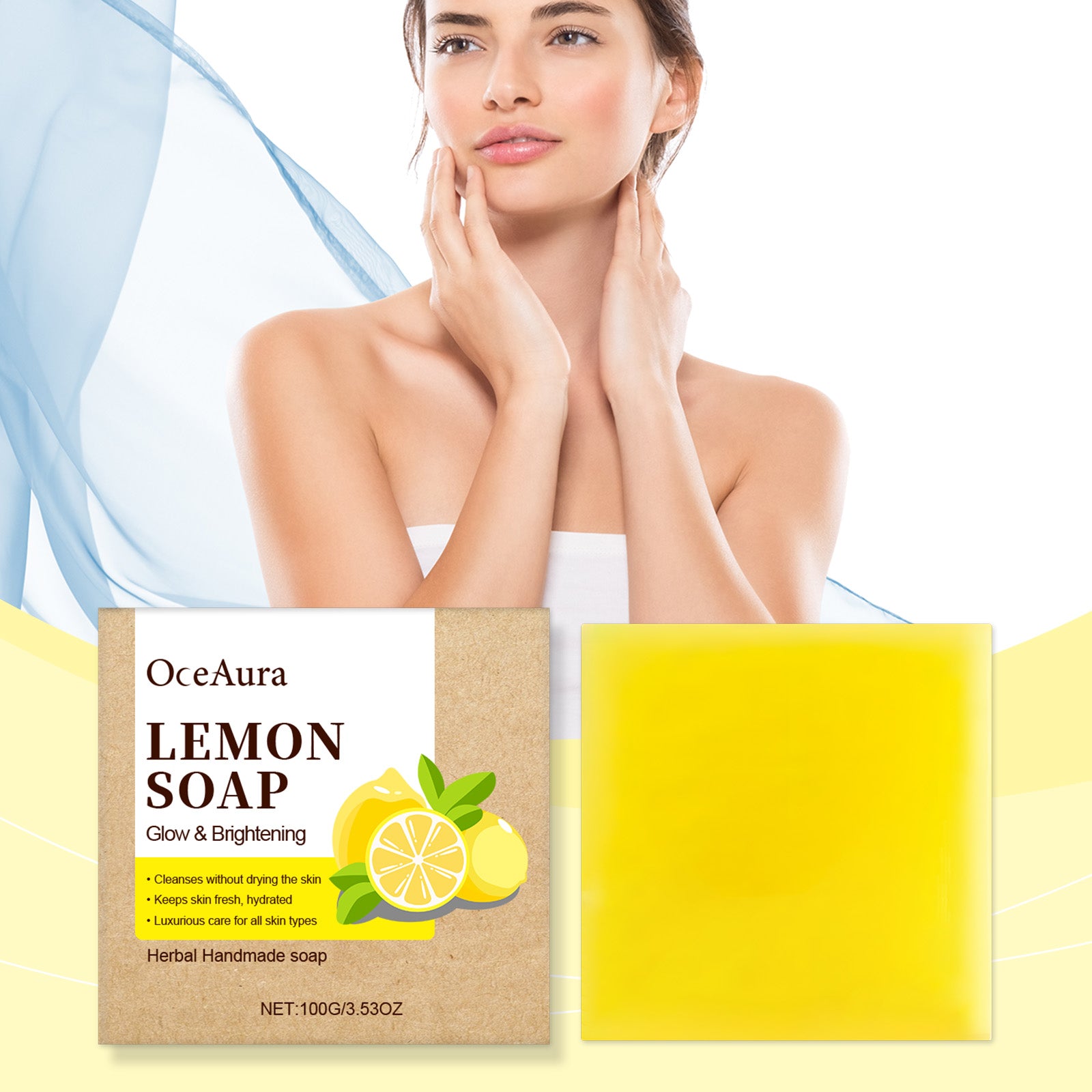 OceAura Lemon Herbal Vitamin C Soap Cleanser Body Skin Bath Mild Clean Refreshing Oil Control Skincare Soap - 5 - CJ