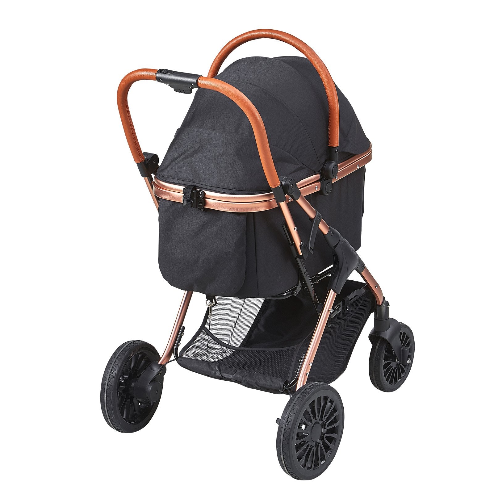 Pet Stroller, 4 Wheels Dog Stroller Rotate With Brakes, 66 Lbs Weight Capacity, Puppy Stroller With Detachable Carrier, Storage Basket And Pet Pad, For Small To Medium Sized Dogs, Black - 5 - CJ