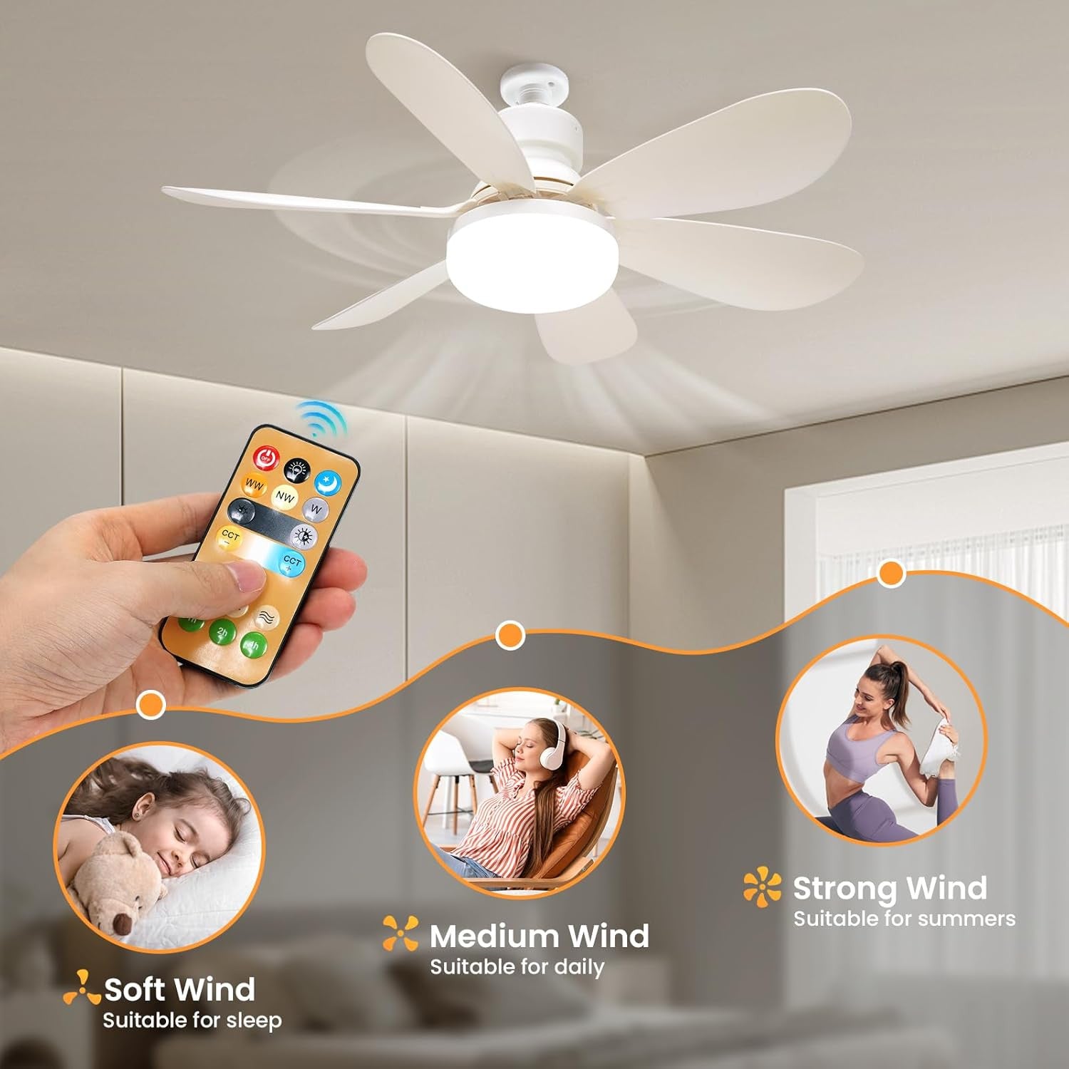 Modern Led Ceiling Fan With Light Dimmable E27 Bedroom Living Room Fan Lamp 30W - 5 - CJ