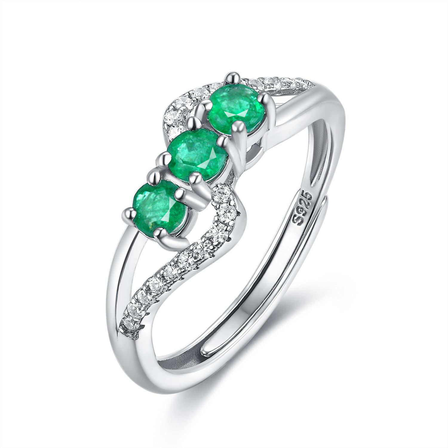 Luxury Natural Emerald Ring S925 Silver Opening - 4 - CJ - White gold - No.9 - CJJE1588114 - White gold - No.9