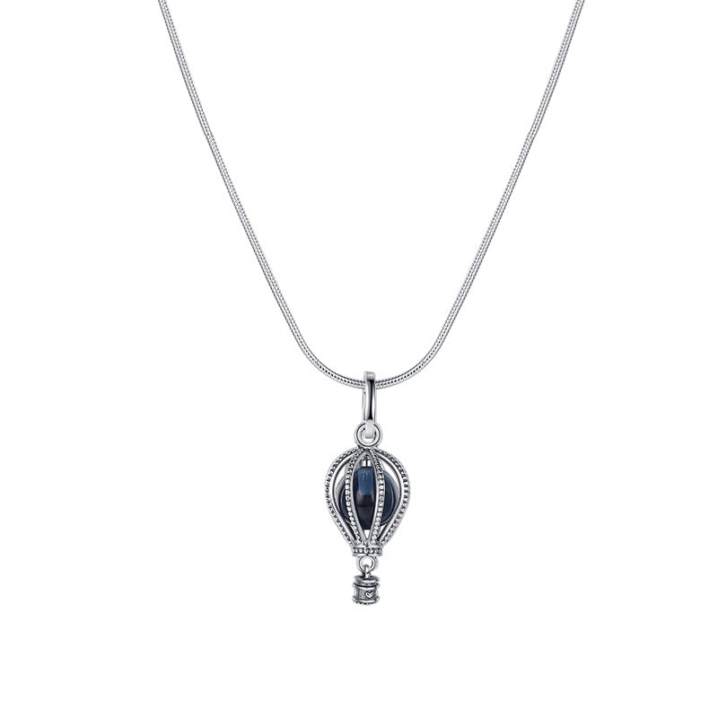 S925 Sterling Silver Free Casual Sea Blue Treasure Retro Small Crowd Luxury Lovely Hot Air Balloon Necklace - 4 - CJ
