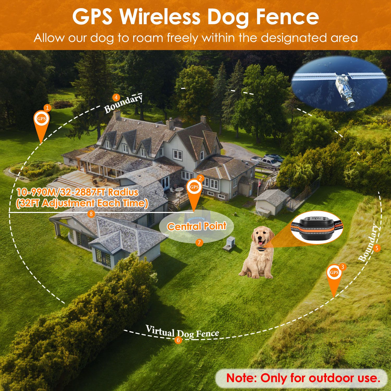 2 In 1 Dog GPS Fence Tracker Wireless GPS Dog Fence GPS Dog Collar With 32 - 2887FT Radius IPX6 Waterproof For Small Medium Large Dogs - 5 - CJ