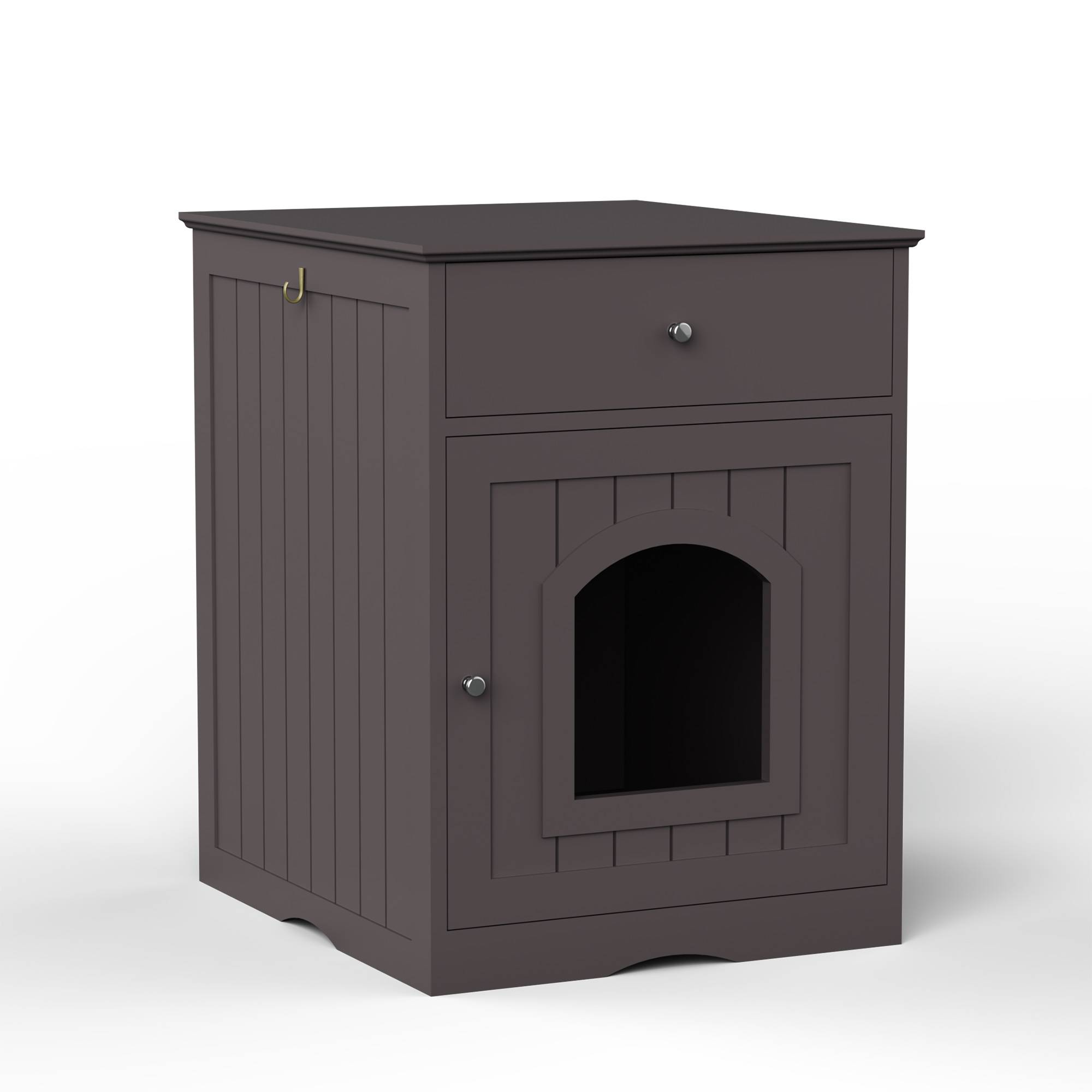 Wooden Pet House Cat Litter Box Enclosure With Drawer, Side Table Indoor Pet Crate - 5 - CJ