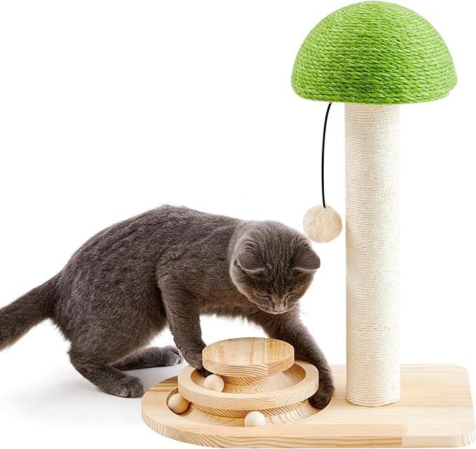 Mushroom Sisal Rope 2 In 1 Wooden Interactive Ball Track Ball Cat Scratching Post Cat Scratching Board - 5 - CJ