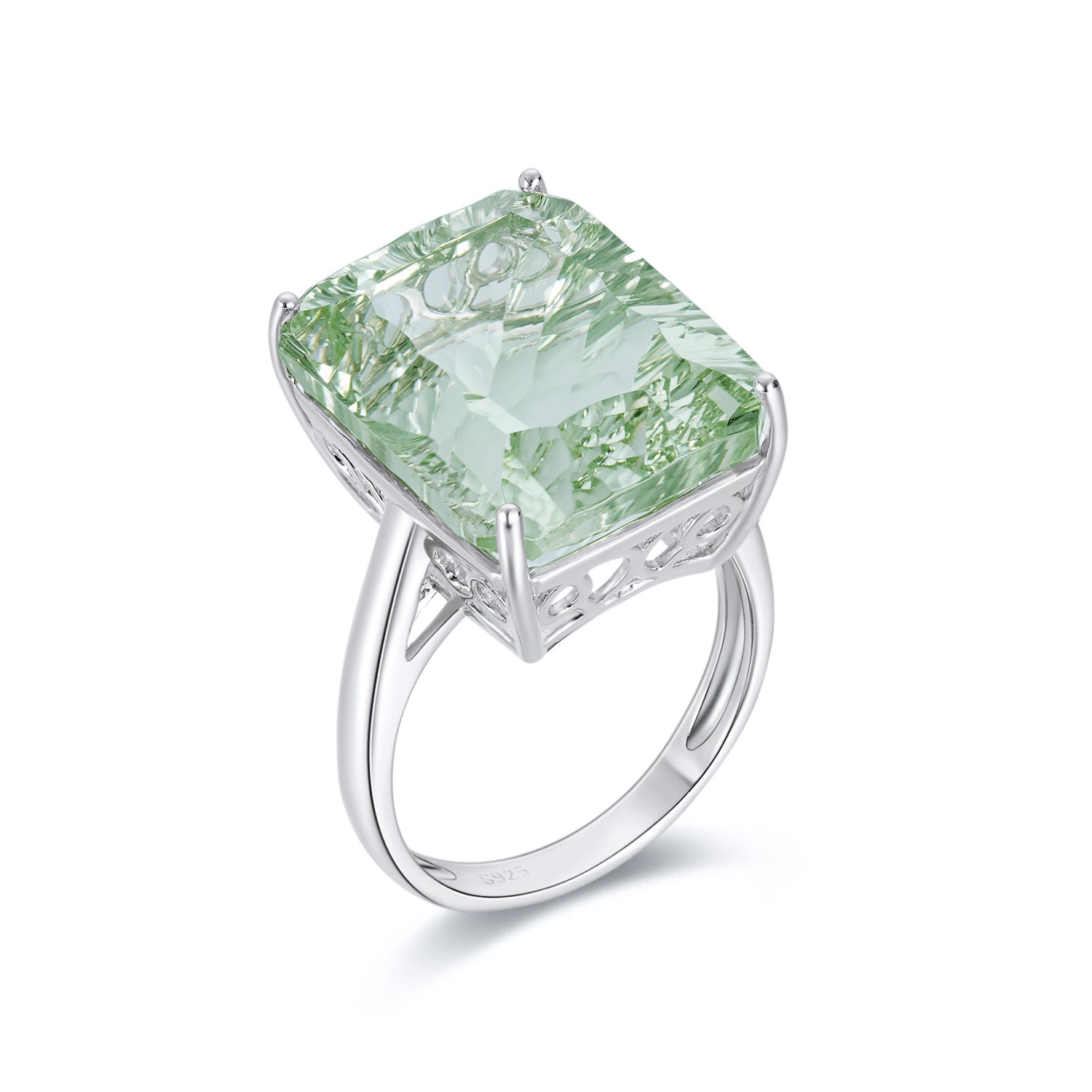 Dan Shaped Natural Green Amethyst Ring S925 Sterling Silver Color Inlaid Luxury - 4 - CJ