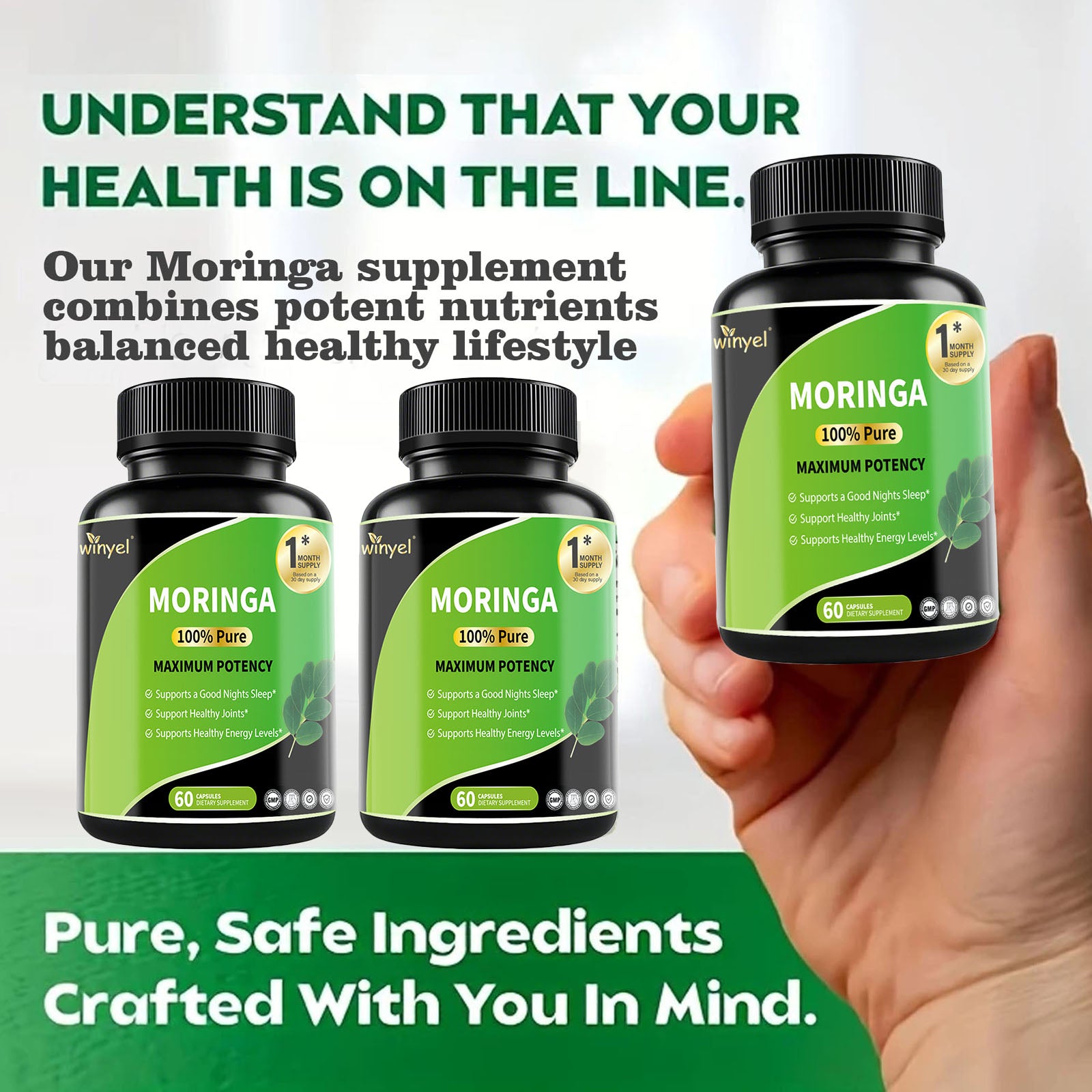 Pure Moringa Capsules - High Potency, Health & Fitness With Essential Vitamins & Amino Acids - 60 Capsules - 5 - CJ