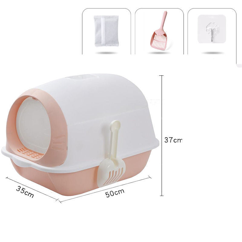 Elevated Semi - closed Litter Suction Deodorant Cat Toilet With Flip Cover - 0 - CJ - Pink - CJMY149433503CX