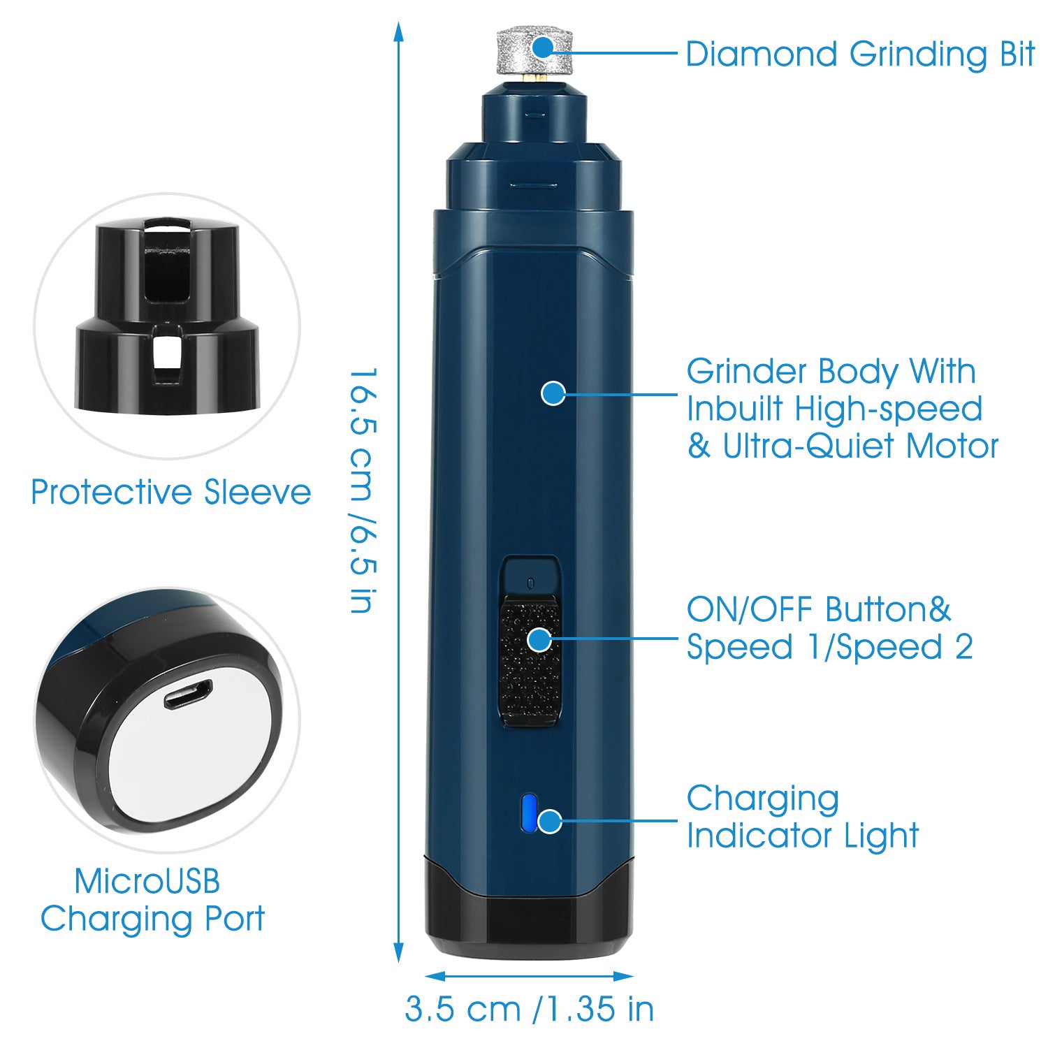 1Pc Dog Nail Grinder 2 Speeds Quiet USB Rechargeable Pet Nail Grinder Professional Pet Nail Trimmer Cordless Paws Grooming & Smoothing Claw Care For Small Medium Large Dogs & Cats - 5 - CJ