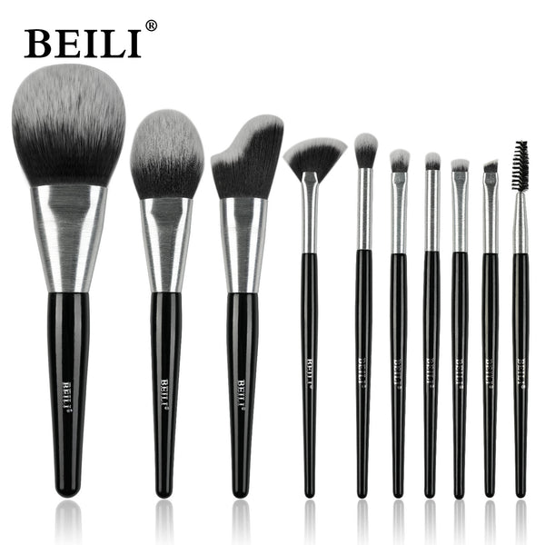 Beli 10pcs Professional Makeup Brush Set New Design Brushed Tube Makeup Brushes - 5 - CJ