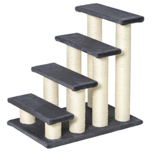 PawHut Cat Tree With 4 Steps For High Beds Couch, Cute Stair Shaped Cat Tree For Indoor Cats Or Dogs W Sisal Scratching Post, Climbing, Playing, Gray - 5 - CJ