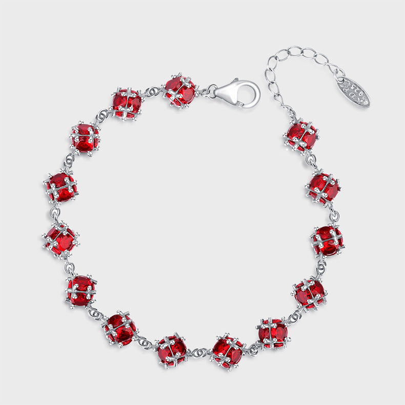 S925 Sterling Silver Glazed Red Zirconium Lucky Ball Bracelet Female - 4 - CJ