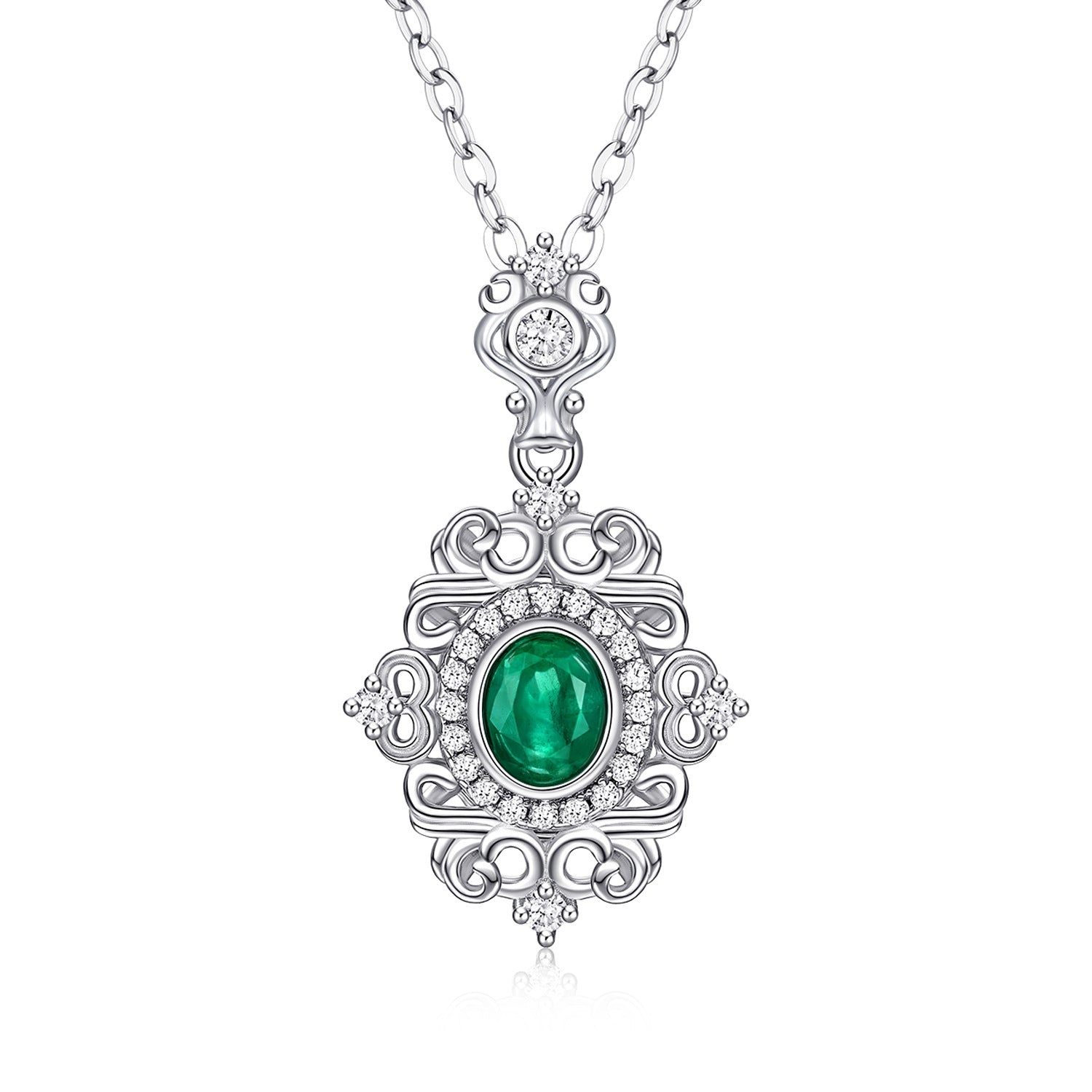Natural Emerald Necklace Female Vintage Lace Design S925 Silver Inlaid Gem Pendant - 4 - https://x.com/titan_prim62775J