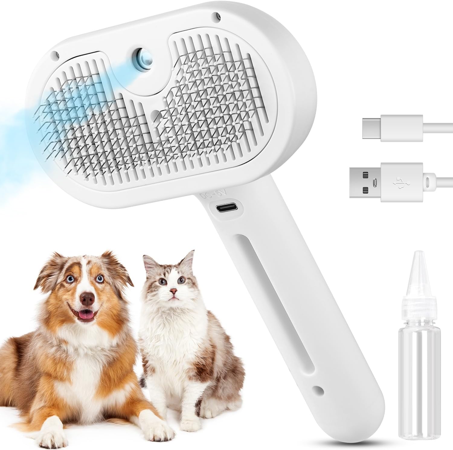 3 In 1 Cat Steam Brush, Pet Steam Brush For Cat Dog Long Short Haired, Pet Spray Hair Removal Comb For Small Animals Shedding & Grooming, Water Mist Spray Brushes With Release Button - 5 - CJ