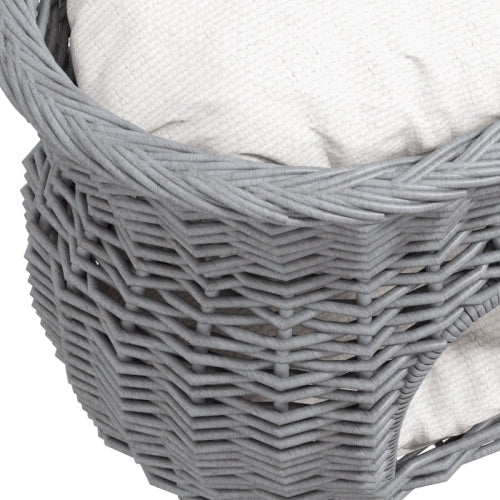 PawHut 2 - Tier Wicker Cat House Elevated Pet Bed Basket Willow Kitten Tower Pet Den. With Washable Cushions 56x37x40cm Grey - 5 - CJ