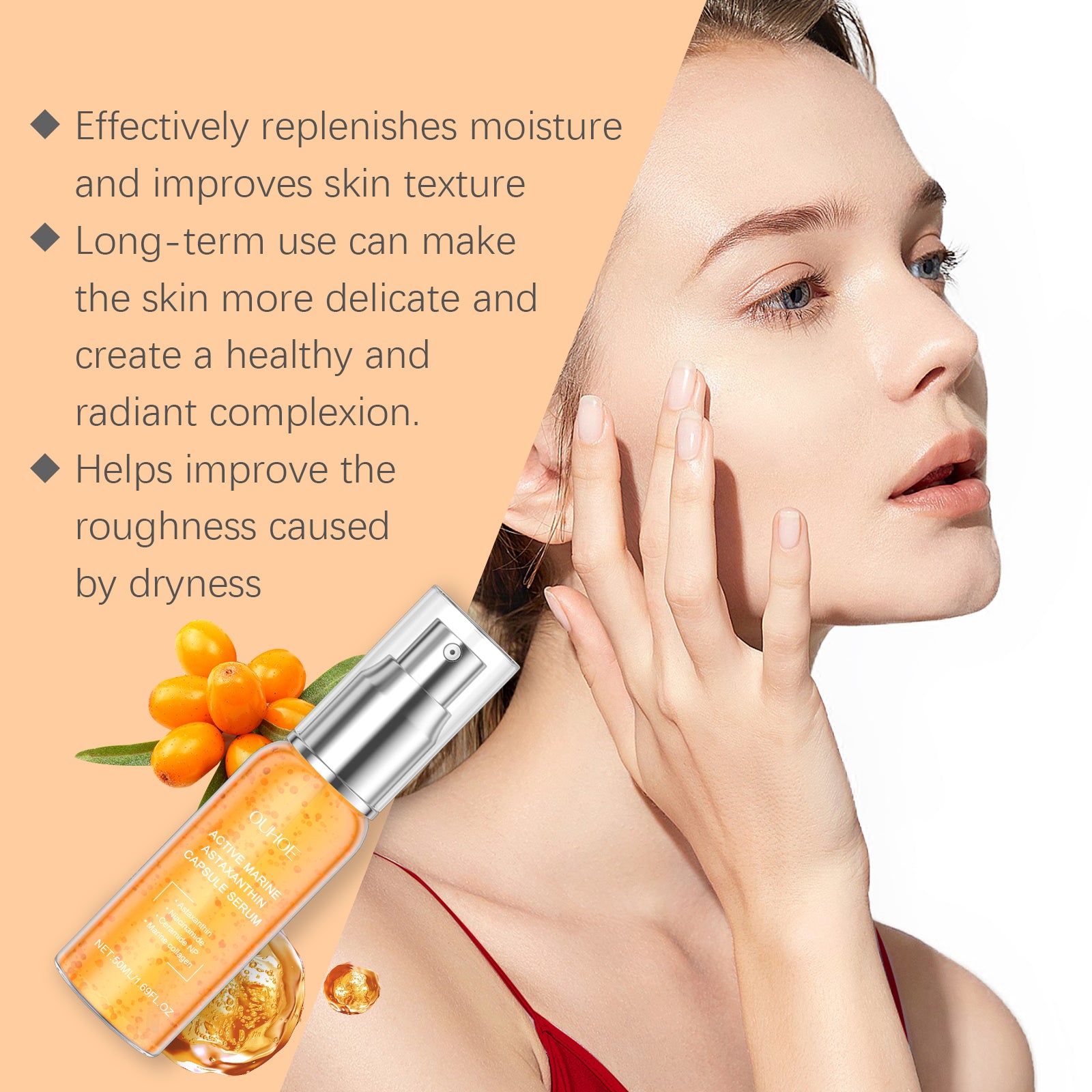 OUHOE Astaxanthin Facial Essence, Moisturizes And Moisturizes Delicate Skin Hydrating, Brightening And Moisturizing Skin Essence - 5.0 - CJ