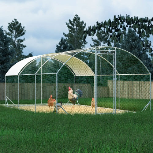 Large Chicken Coop Metal Chicken Run With Waterproof And Anti - UV Cover, Dome Shaped Walk - in Fence Cage Hen House For Outdoor And Yard Farm Use, 1 Tube Diameter, 9.84 X 19.68 X 6.56 - 5 - CJ