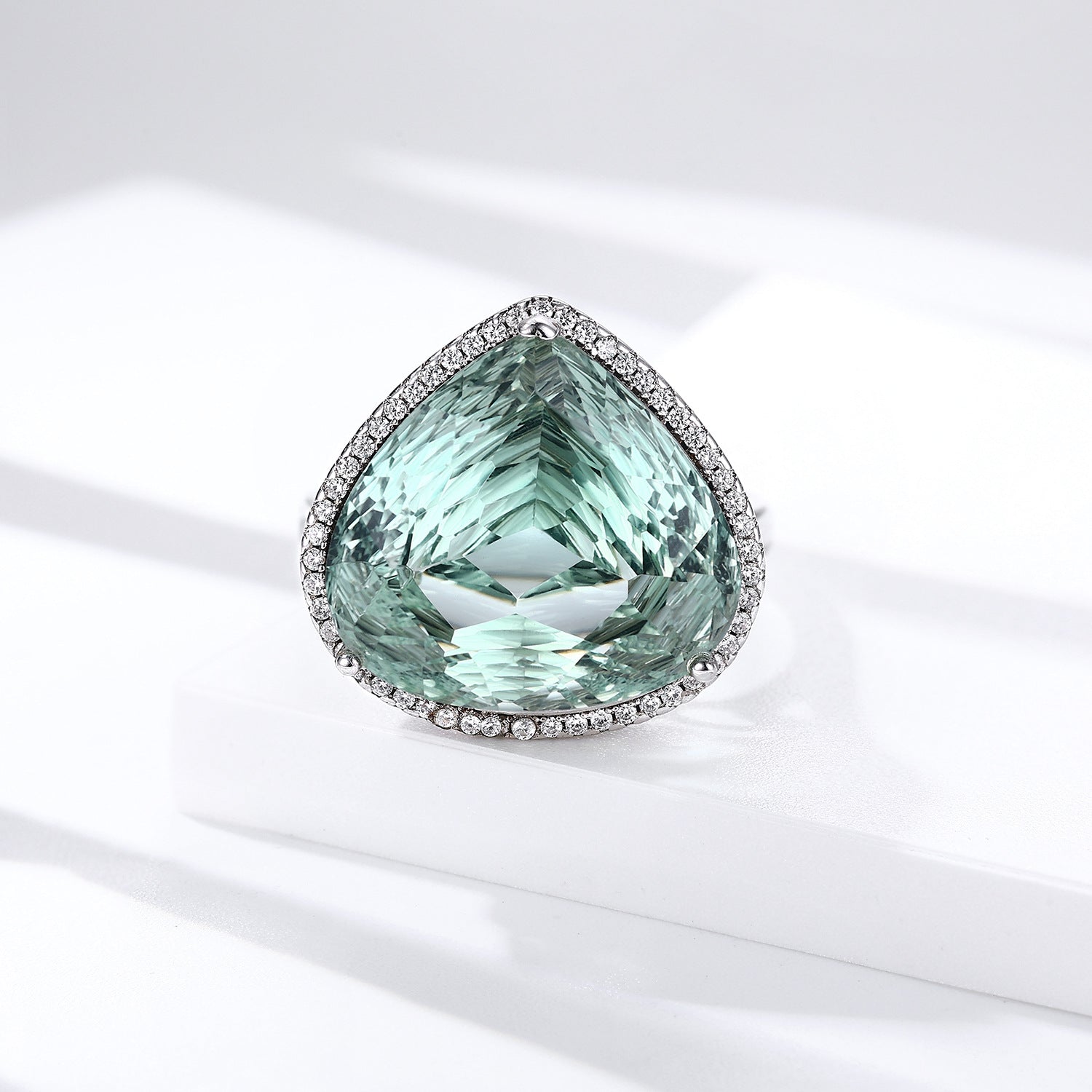 S925 Silver Inlaid Bird's Nest Cut Natural Green Crystal Ring Peach Heart Gem - 4 - CJ