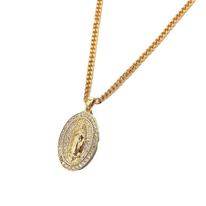 Vintage Men's Virgin Mary Zircon Pendant Necklace,Versatile For Multiple Occasions,Perfect Gift For Mother's Day, Teacher Appreciation Day And Graduation - 5 - CJ