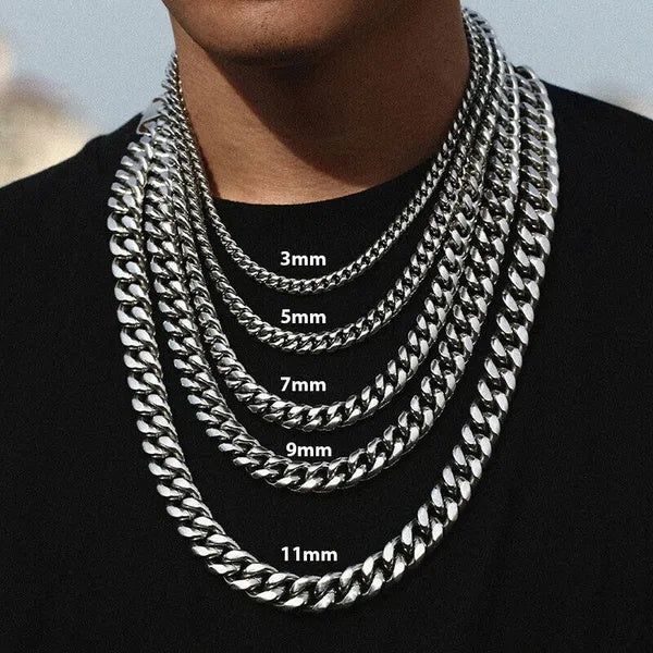 Stainless Steel Gold Silver Chain Cuban Curb Womens Mens Necklace - 5 - CJ