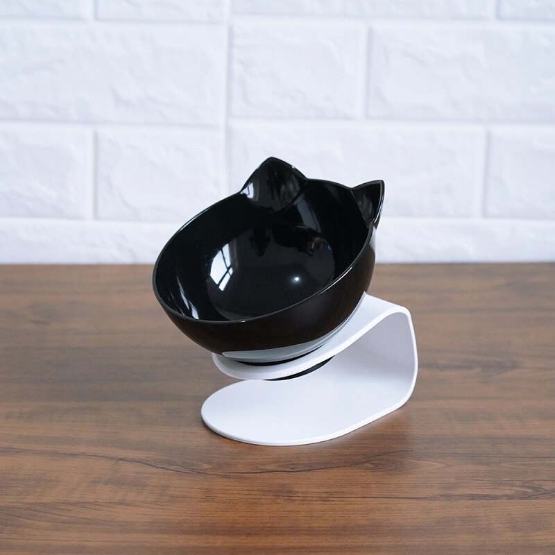 Non Slip Double Cat Bowl With Raised Stand Pet Food Cat Feeder Protect Cervical Vertebra Dog Bowl Transparent Pet Products - 0 - CJ - Single black and box - CJMY122872107GT