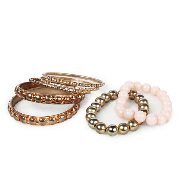 7 - Piece Retro Burnished Gold Inlaid Rhinestones Bangle Bracelet Set - 5 - CJ