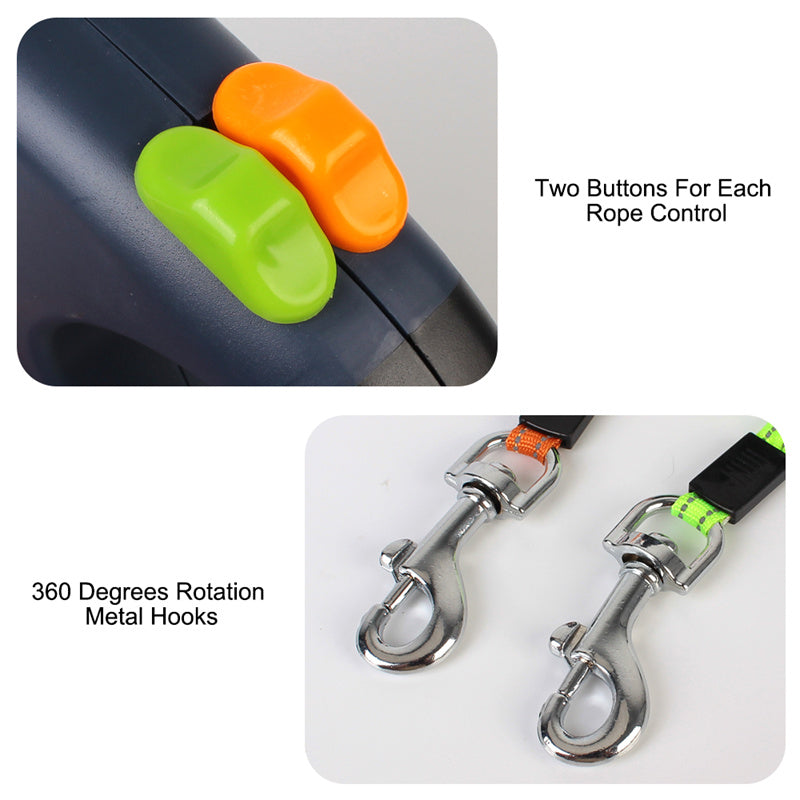 Retractable Dog Leash For Small Dogs Reflective Dual Pet Leash Lead 360 Swivel No Double Dog Walking Leash With Lights Pet Products - 0 - CJ