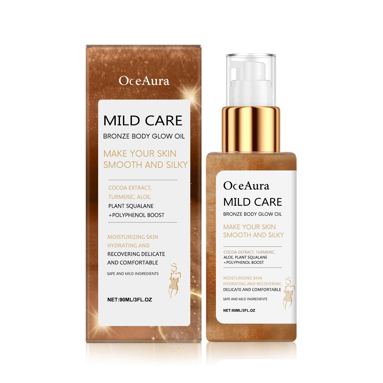OceAura Antique Bronze Body Shimmer Oil, Shimmering Antique Bronze Liquid, Rose Gold Highlighter Oil, Waterproof Moisturizing Massage. - 5 - CJ