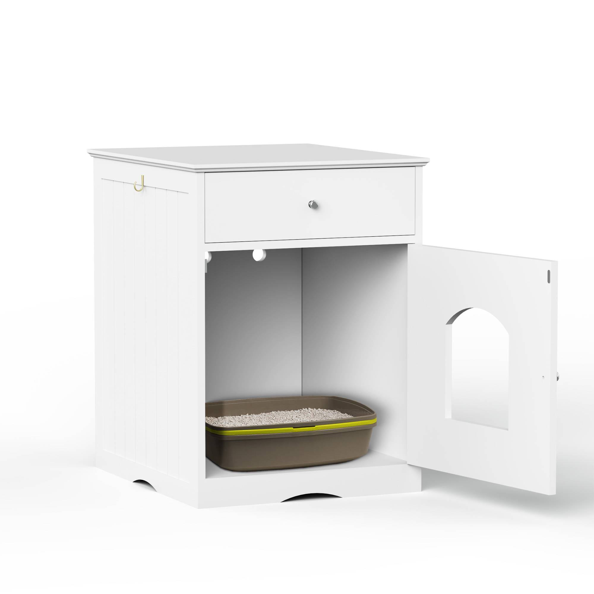 Wooden Pet House Cat Litter Box Enclosure With Drawer Side Table Cat Home Nightstand - 5 - CJ