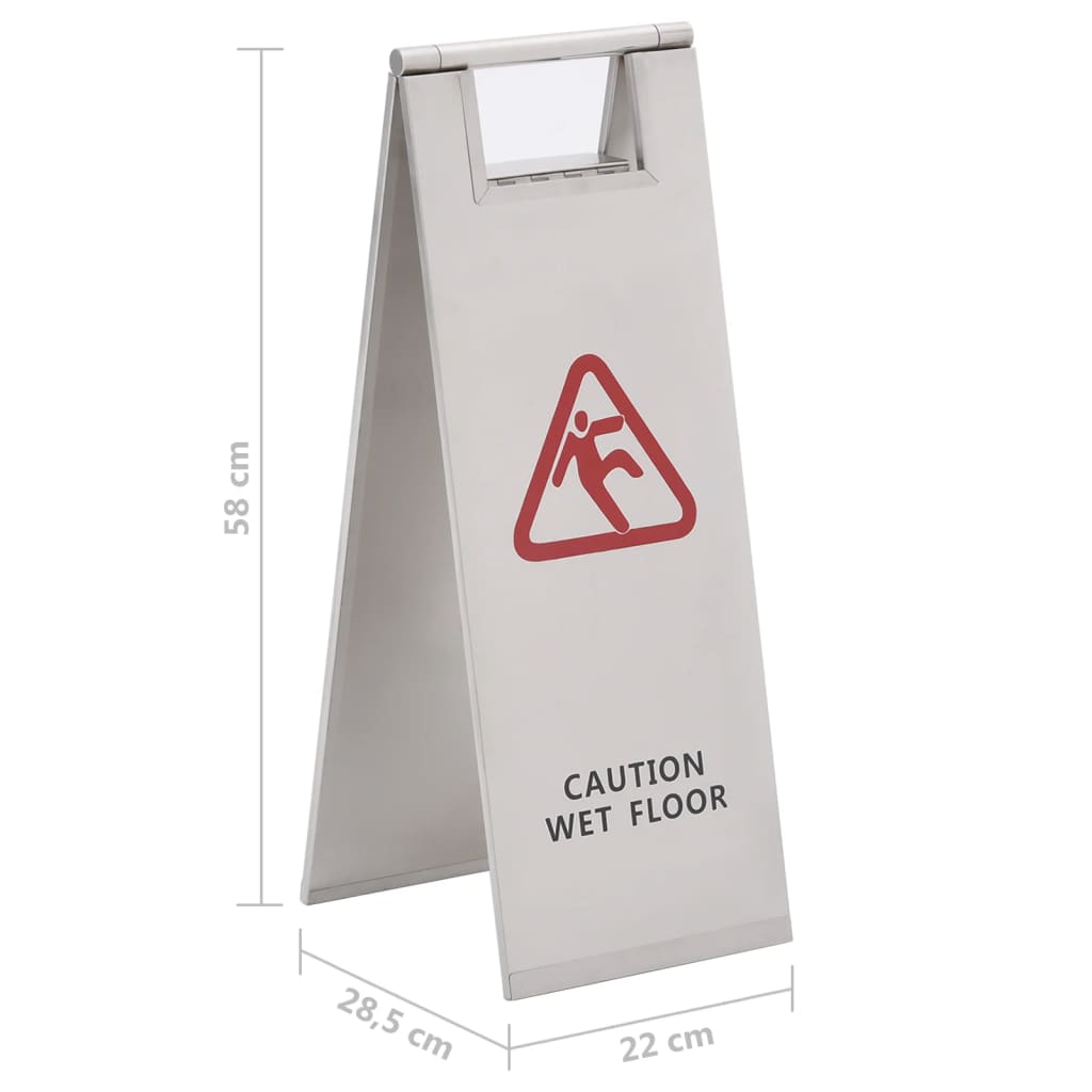 Warning Sign, Foldable, Caution: Slippery Surface, Stainless Steel - 5 - CJ
