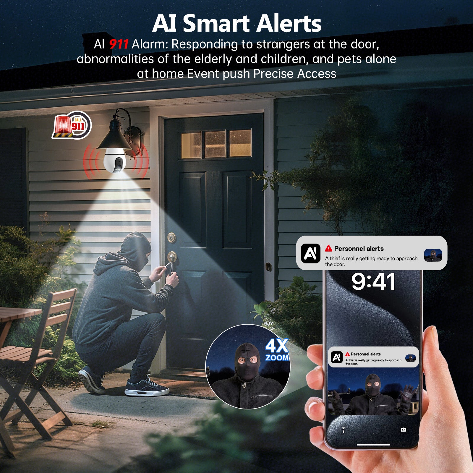AI Detection 360 Degree HD 3MP CCTV Video Light Bulb E27 IP Wireless Mini Security Hidden Wifi Camera - 5 - CJ
