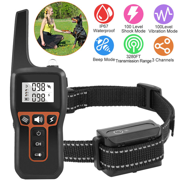 Train Collar OR Receiver Only Options - 3280FT Dog Training Collar IP67 Waterproof Pet Beep Vibration Electric Shock Collar 3 Channels Rechargeable Transmitter Receiver Trainer With Flashlight - 5 - CJ