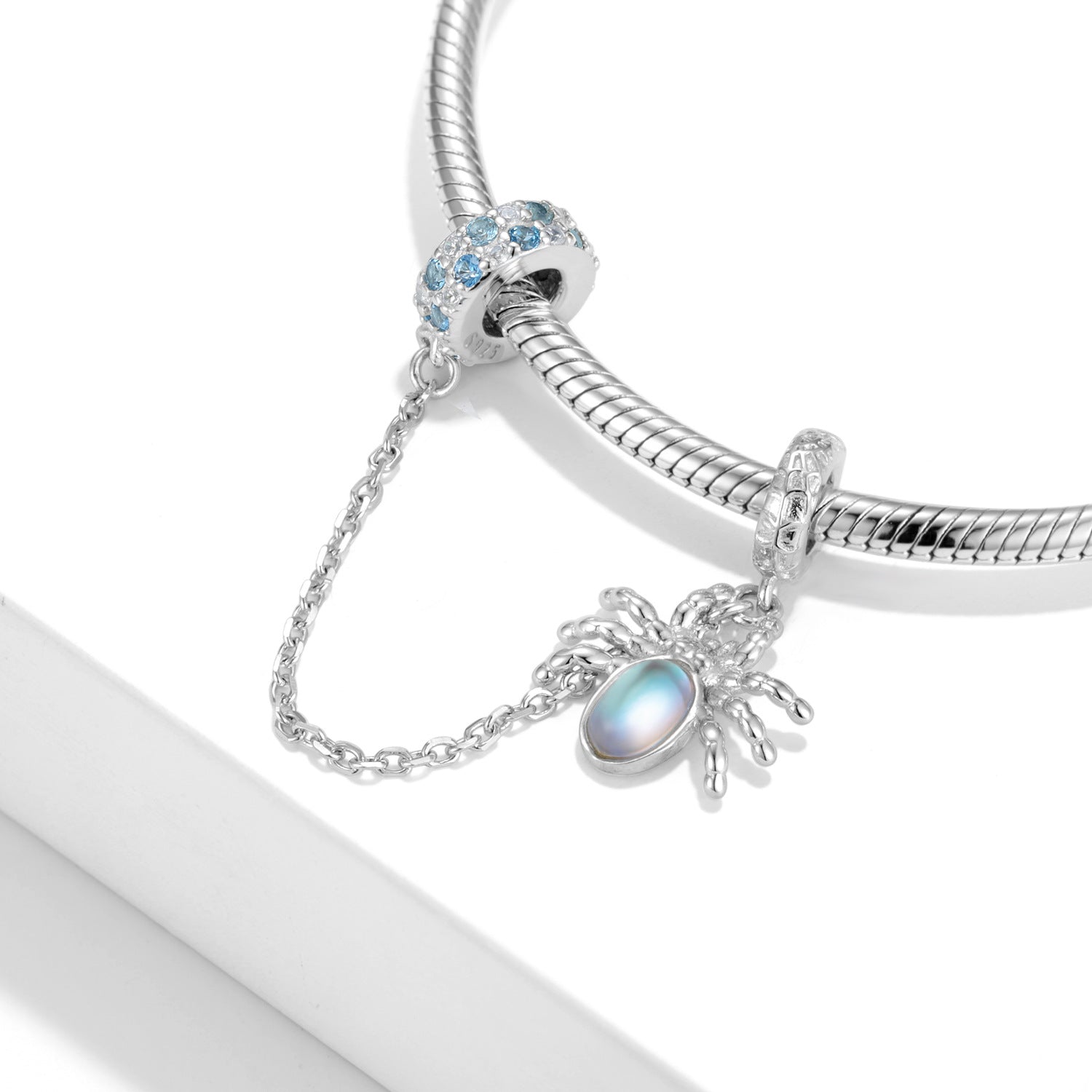 Spider Safety Chain Halloween Series S925 Sterling Silver Blue Zircon Bracelet Diy Accessories - 4 - https://x.com/titan_prim62775J