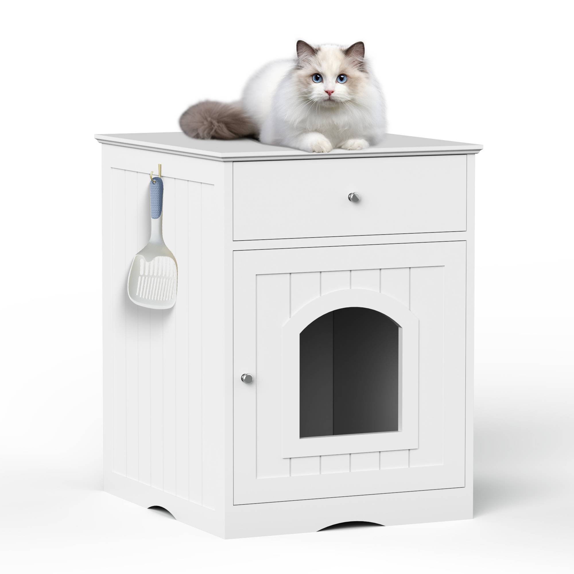 Wooden Pet House Cat Litter Box Enclosure With Drawer Side Table Cat Home Nightstand - 5 - CJ