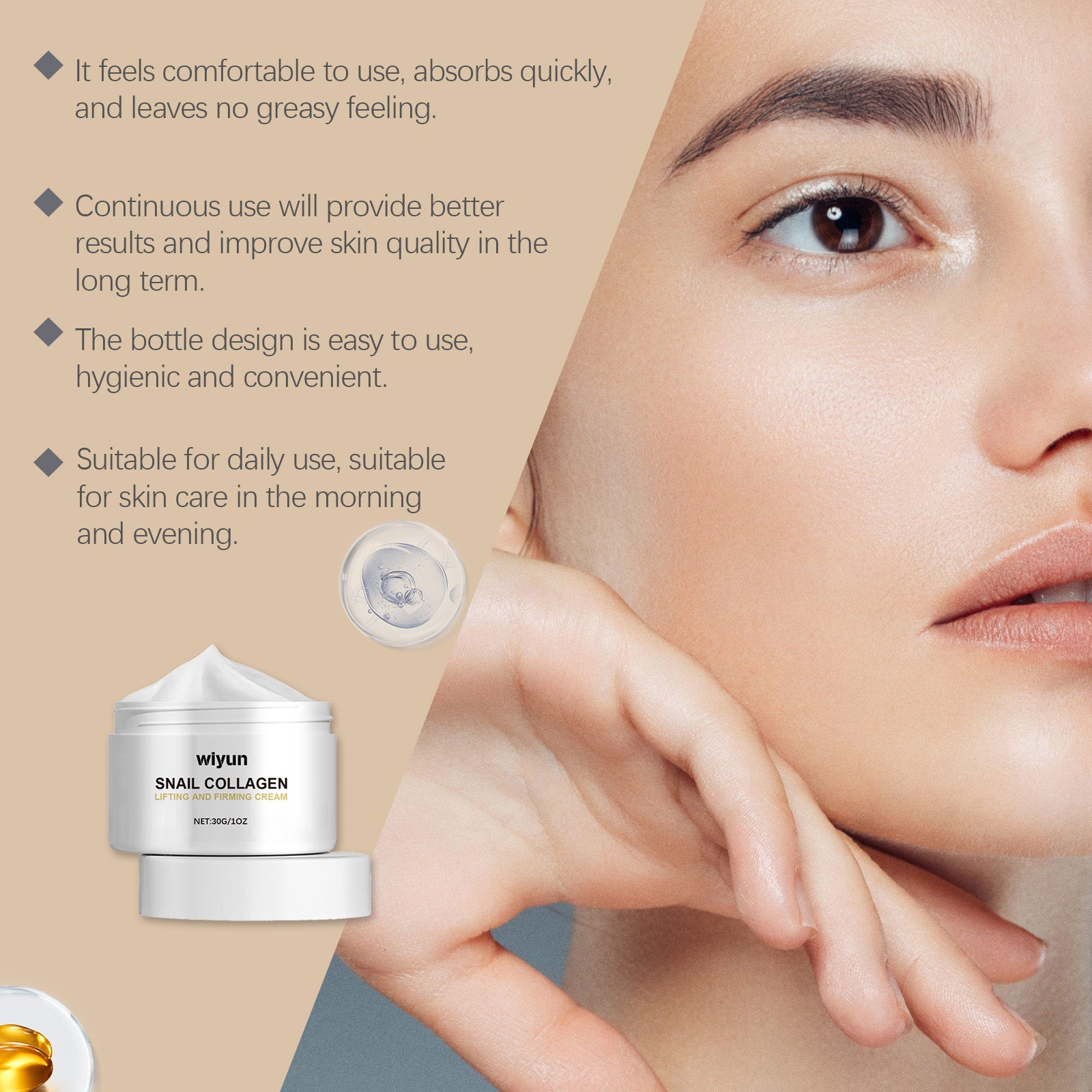 Wiyun Snail Collagen Firming Cream Moisturizes Skin With High Moisture, Brightening, Light Wrinkling And Radiant Radiance - 5 - CJ