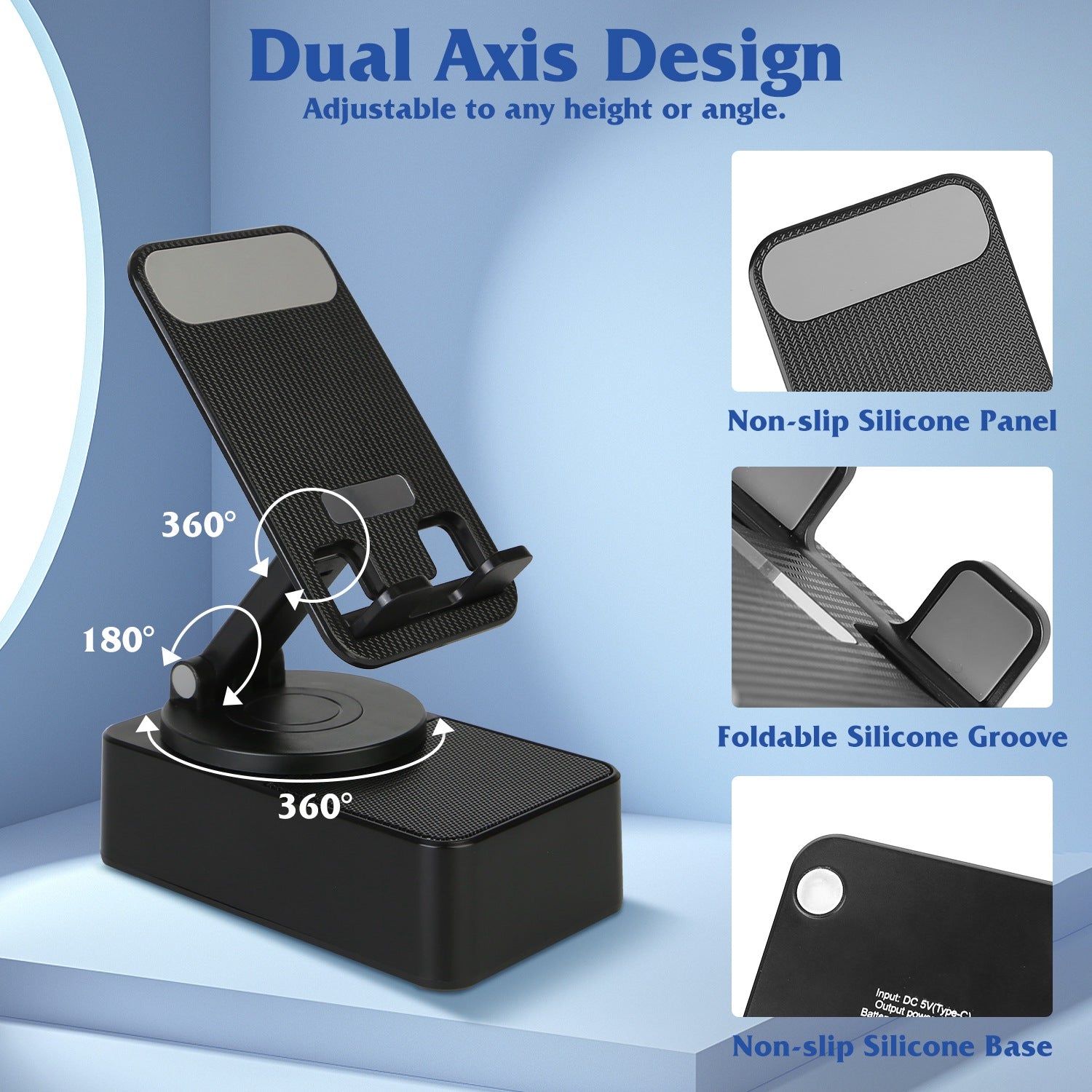 1Pc 4 In 1 Foldable Wireless Speaker Phone Stand With Power Bank 360Degree Rotatable Stand Wireless Speaker 5000mAh Battery RGB Light For Phones IPads - 5 - CJ