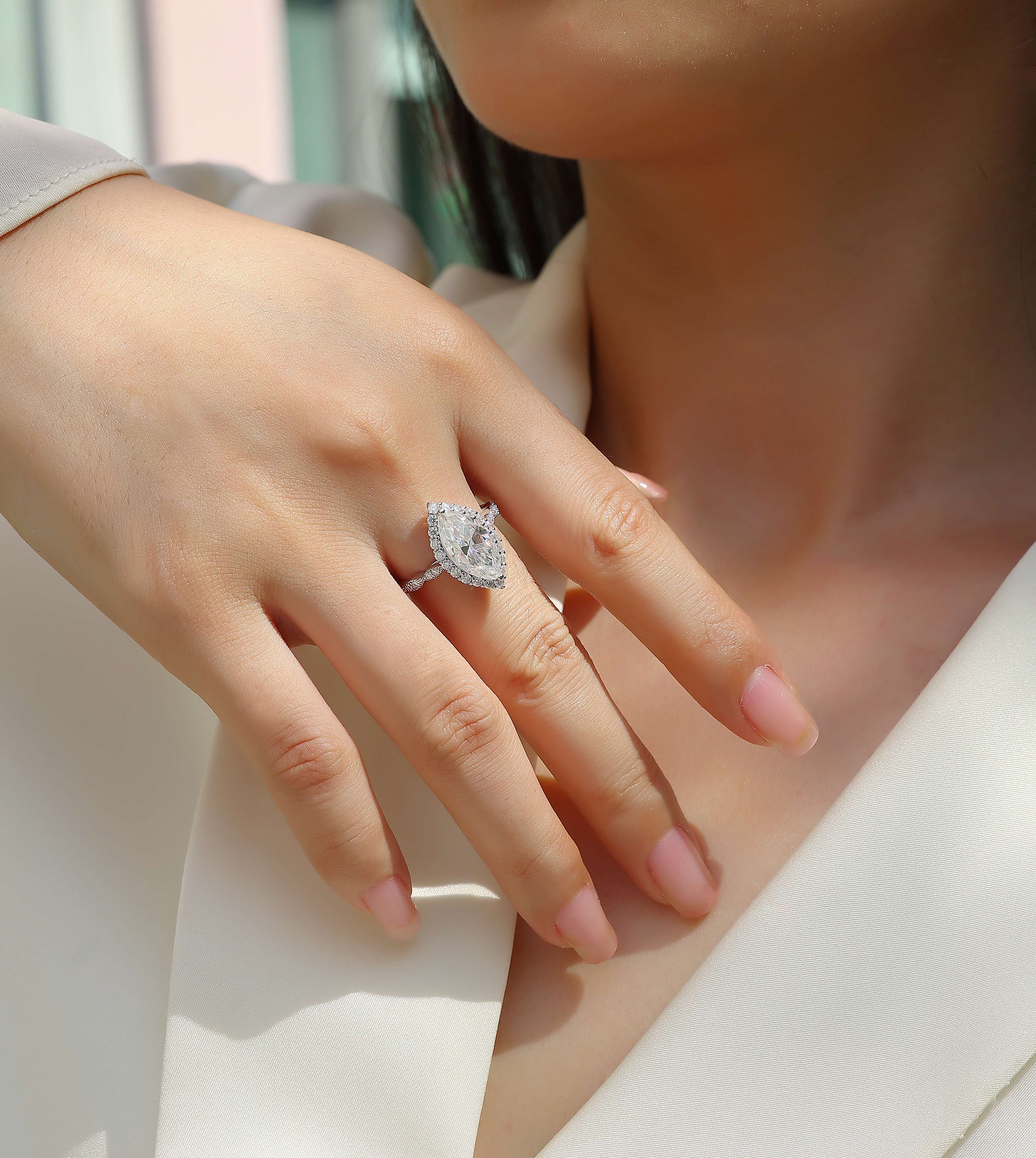 1The Realm Of Delight - A Fashionable Diamond Jewelry Piece Set With Moissanite S925 Sterling Silver And Platinum - plated Diamond Ring Prohibit TikTok sales - 5 - CJ