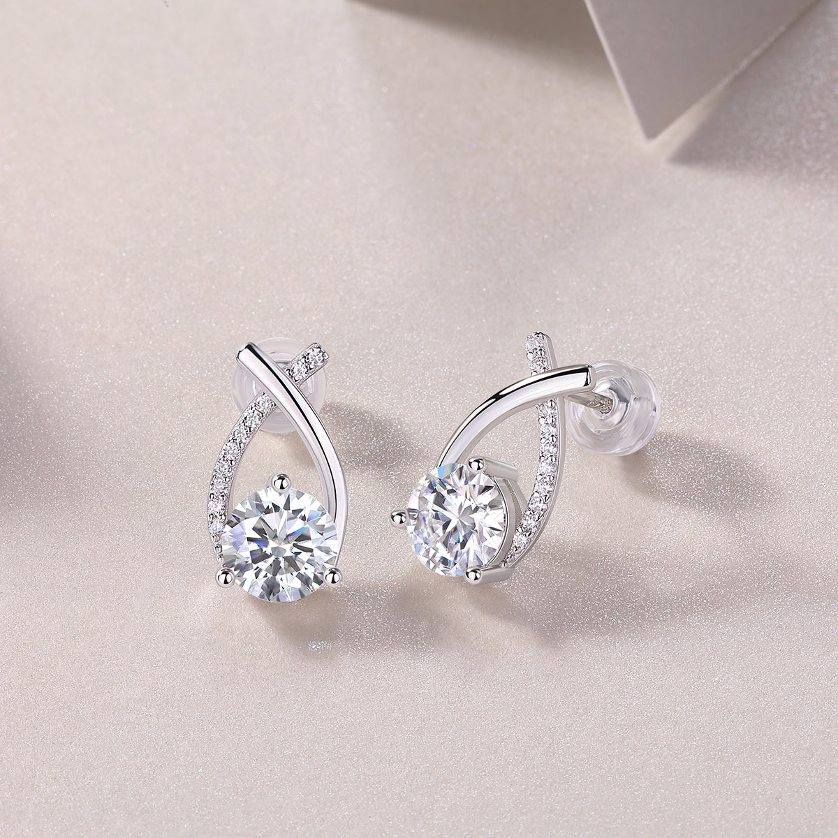 1Happy Encounter - Fashionable And Luxurious Diamond Jewelry Set With 1 - carat Moissan Diamond S925 Sterling Silver And Platinum - plated Stud Earrings Prohibit TikTok sales - 5 - cjdropshipping