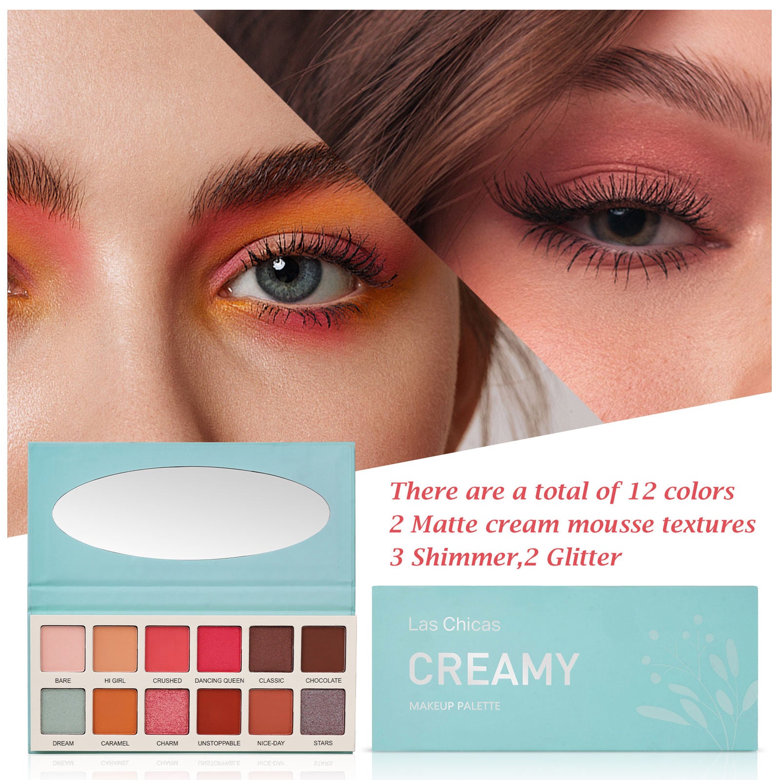 Las Chicas High Pigment Silky Hydroxybenzophenone Non - Vegan Cruelty - Free Cream 12 - Color Eyeshadow Palette Makeup Palette - 5 - CJ
