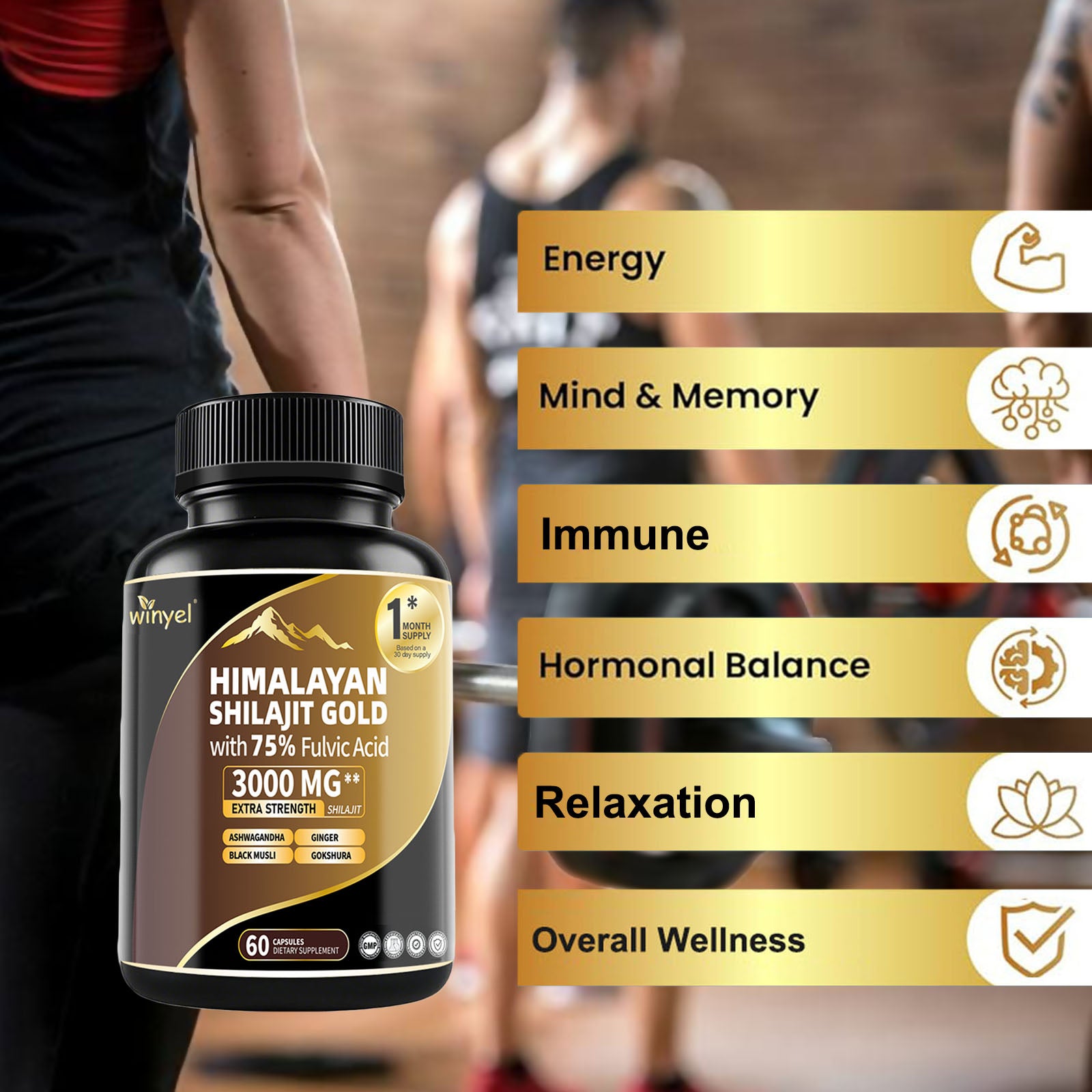 Shilajit Capsules, Ashwagandha, Gokshura, 85 Trace Minerals, High Potency Gold Grade Himalayan Shilajit Supplements, 60 Capsules For Women And Men - 5 - CJ