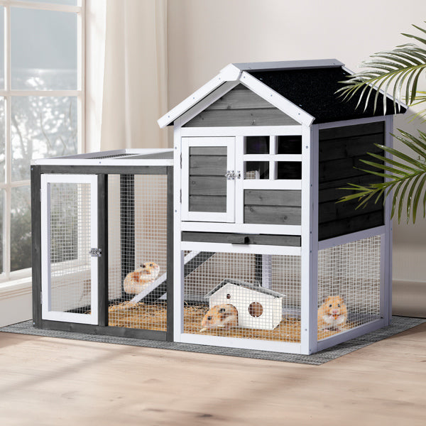 House Type With Ladder Gray Fir Wood Chicken Rabbit Cage - 5 - cjdroshippping