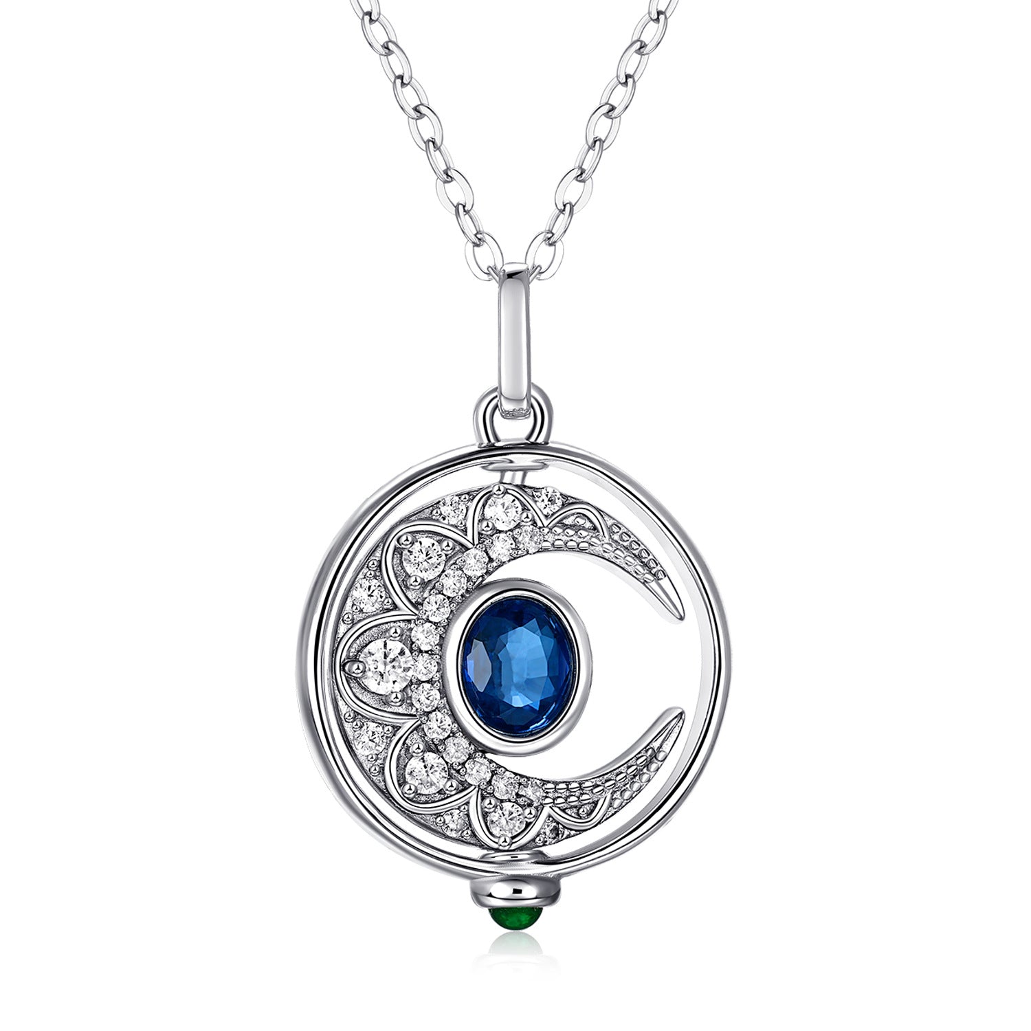 S925 Silver Inlaid Natural Sapphire Necklace Women's Original Design Can Rotate The Moon - 4 - https://x.com/titan_prim62775J
